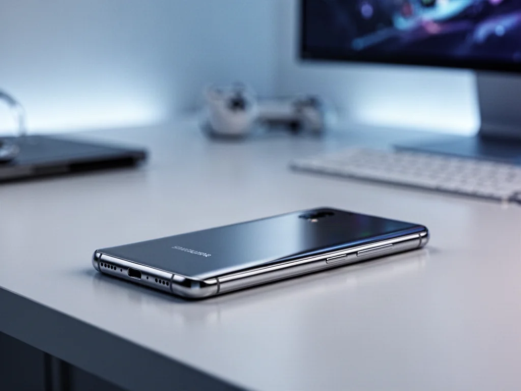 Elegancki iPhone 13 leżący na nowoczesnym biurku, ukazujący detale wykończenia i minimalistyczny design urządzenia.